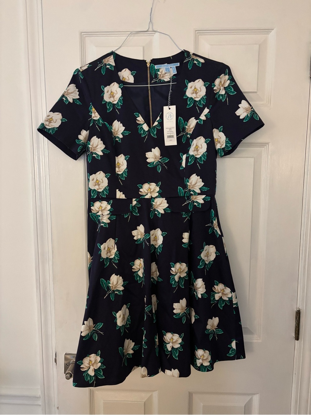 Draper James Navy Floral Fit-and-Flare Dress with White Magnolias